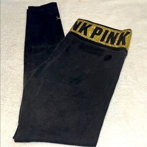 Victoria's Secret PINK Black Leggings with Gold Waistband